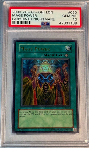 PSA 10 2003 YU-GI-OH! LON: LABYRINTH OF NIGHTMARE #050 - MAGE POWER (POP 10)