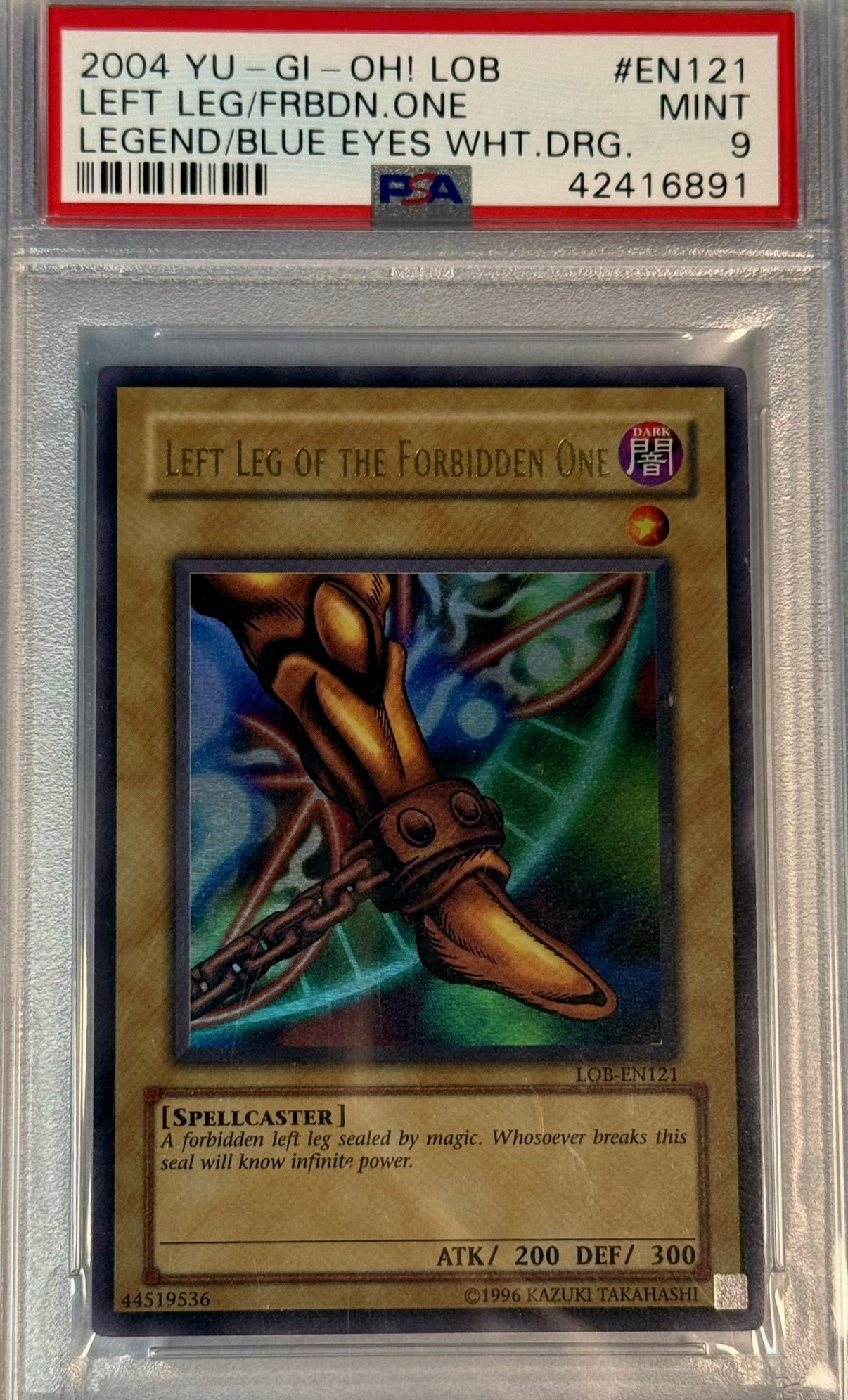 PSA 9 2004 YU-GI-OH! LOB: LEGEND OF BLUE EYES WHITE DRAGON #EN121 - LEFT LEG OF THE FORBIDDEN ONE