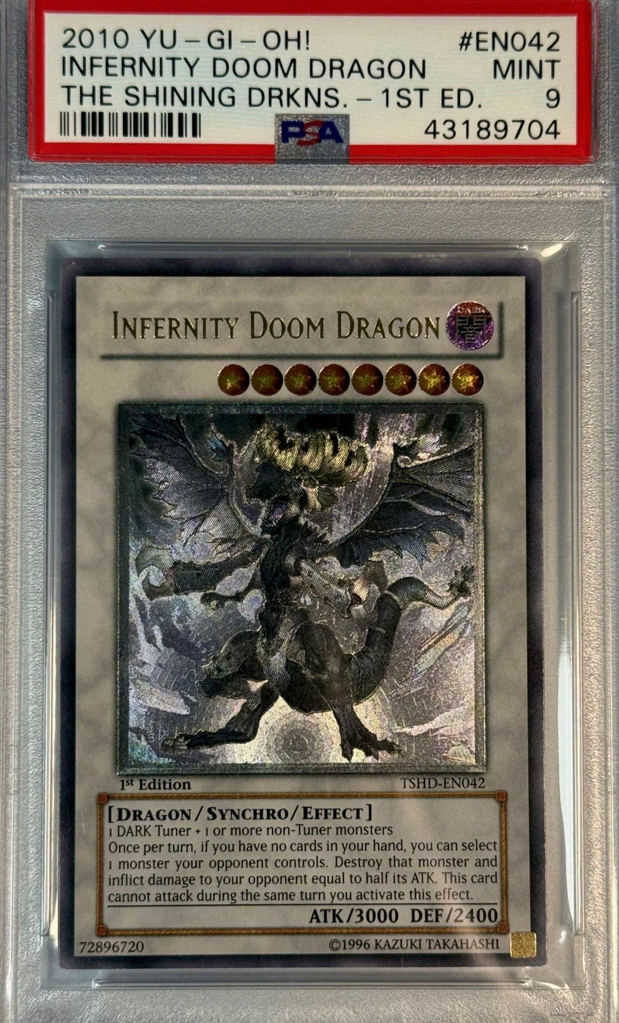 PSA 9 2010 YU-GI-OH! TSHD: THE SHINING DARKNESS #EN042 INFERNITY DOOM DRAGON - ULTIMATE RARE 1ST EDITION