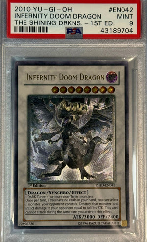 PSA 9 2010 YU-GI-OH! TSHD: THE SHINING DARKNESS #EN042 INFERNITY DOOM DRAGON - ULTIMATE RARE 1ST EDITION