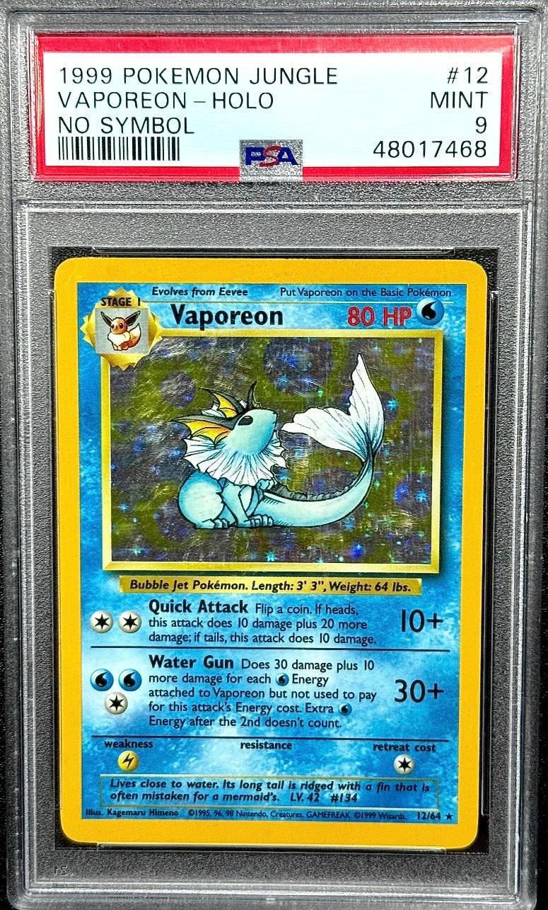 PSA 9 1999 POKEMON VAPOREON HOLO NO SYMBOL - JUNGLE #12