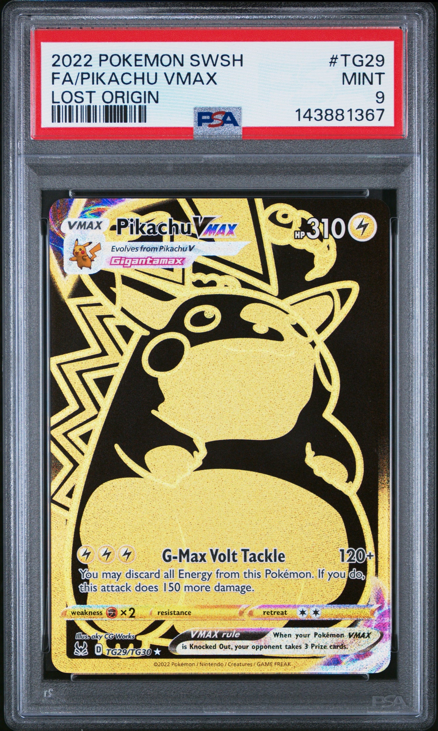 PSA 9 2022 POKEMON SWSH LOST ORIGIN #TG29 PIKACHU VMAX