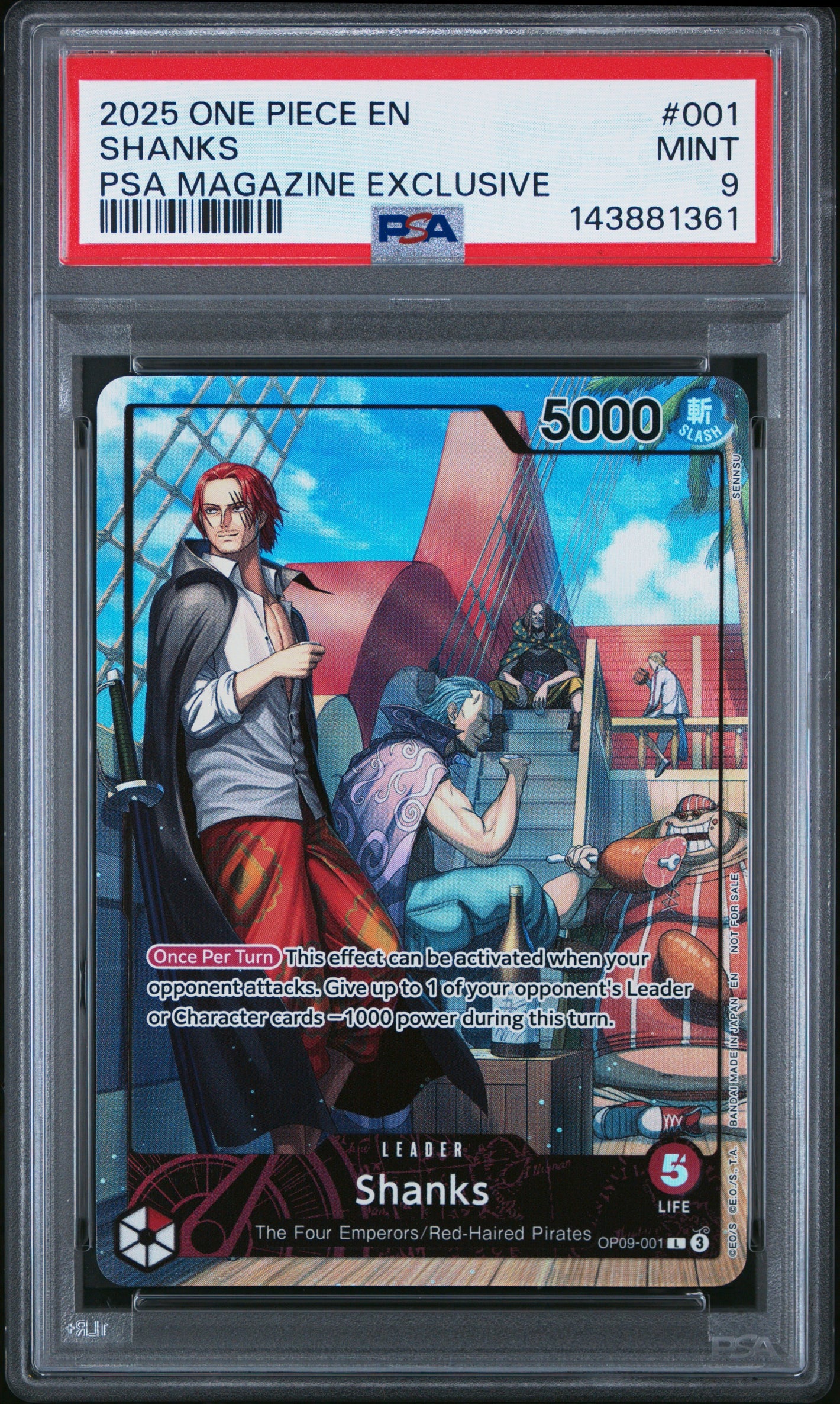 PSA 9 2025 ONE PIECE PROMO #001 SHANKS - PSA MAGAZINE EXCLUSIVE