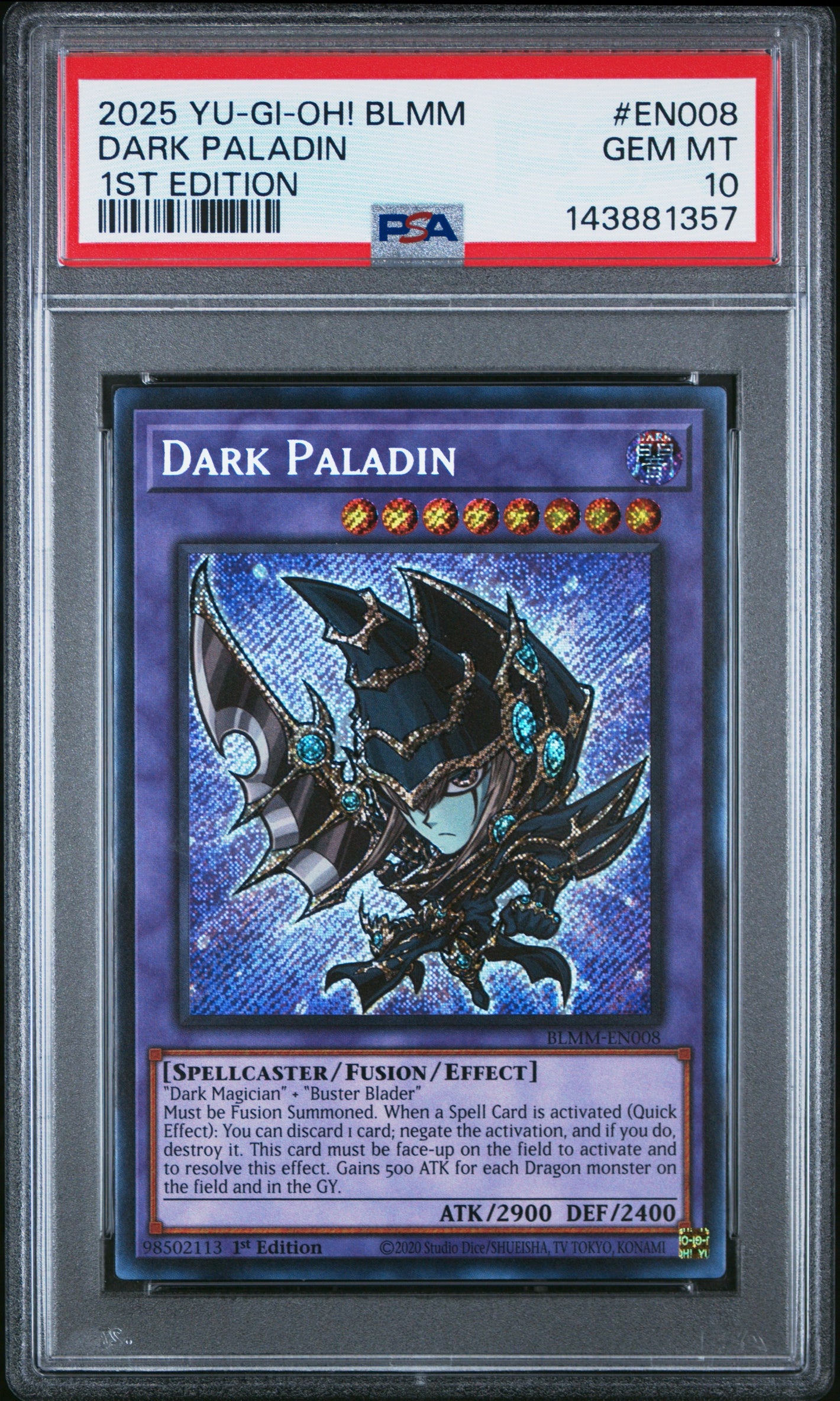 PSA 10 2025 YU-GI-OH! BATTLES OF LEGEND MM #EN008 DARK PALADIN 1ST EDITION