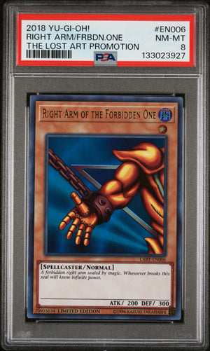 PSA 8 2018 YU-GI-OH! THE LOST ART PROMO #EN006 RIGHT ARM OF THE FORBIDDEN ONE, EXODIA