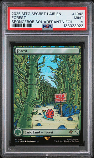 PSA 9 2025 MAGIC THE GATHERING SECRET LAIR #1943 FOREST SPONGEBOB SQUAREPANTS - FOIL
