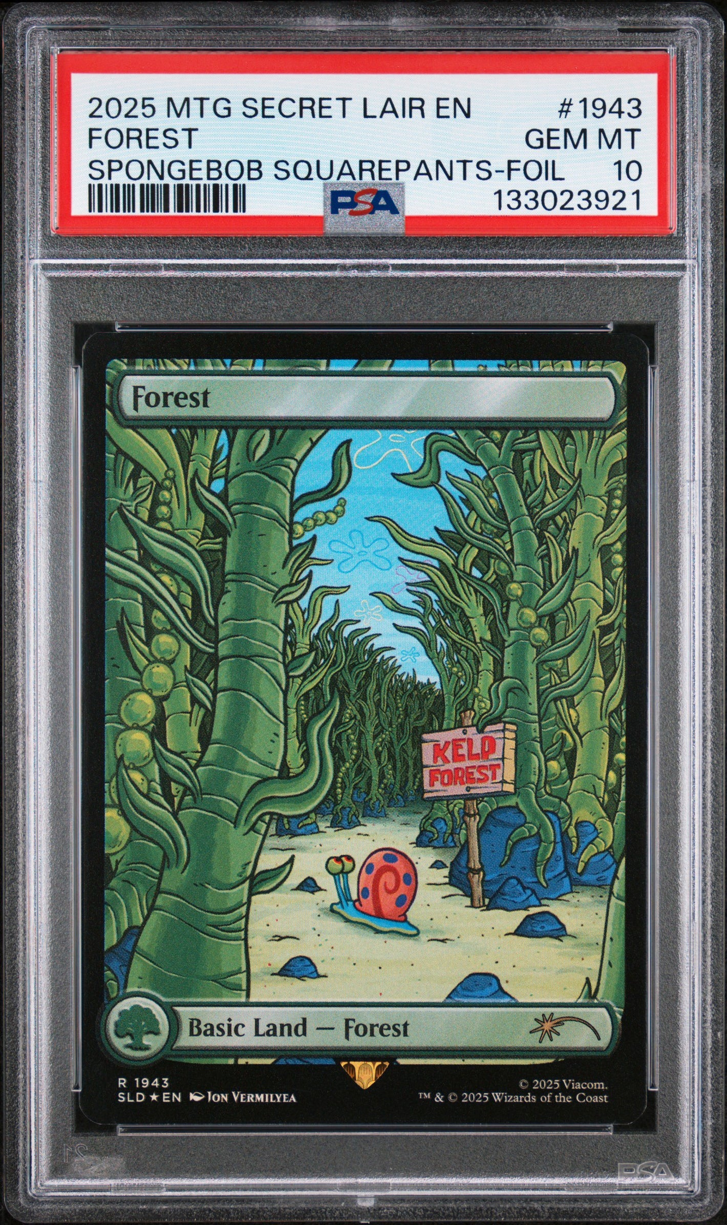 PSA 10 2025 MAGIC THE GATHERING SECRET LAIR #1943 FOREST SPONGEBOB SQUAREPANTS - FOIL