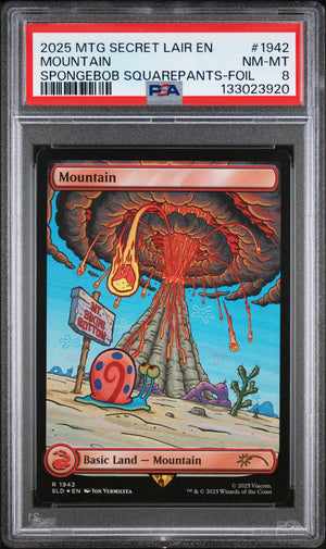 PSA 8 2025 MAGIC THE GATHERING SECRET LAIR #1942 MOUNTAIN SPONGEBOB SQUAREPANTS - FOIL