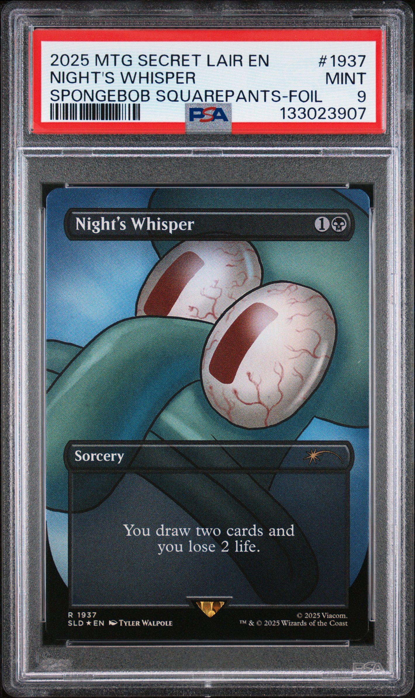 PSA 9 2025 MAGIC THE GATHERING SECRET LAIR #1937 SQUIDWARD, NIGHT'S WHISPER SPONGEBOB SQUAREPANTS - FOIL