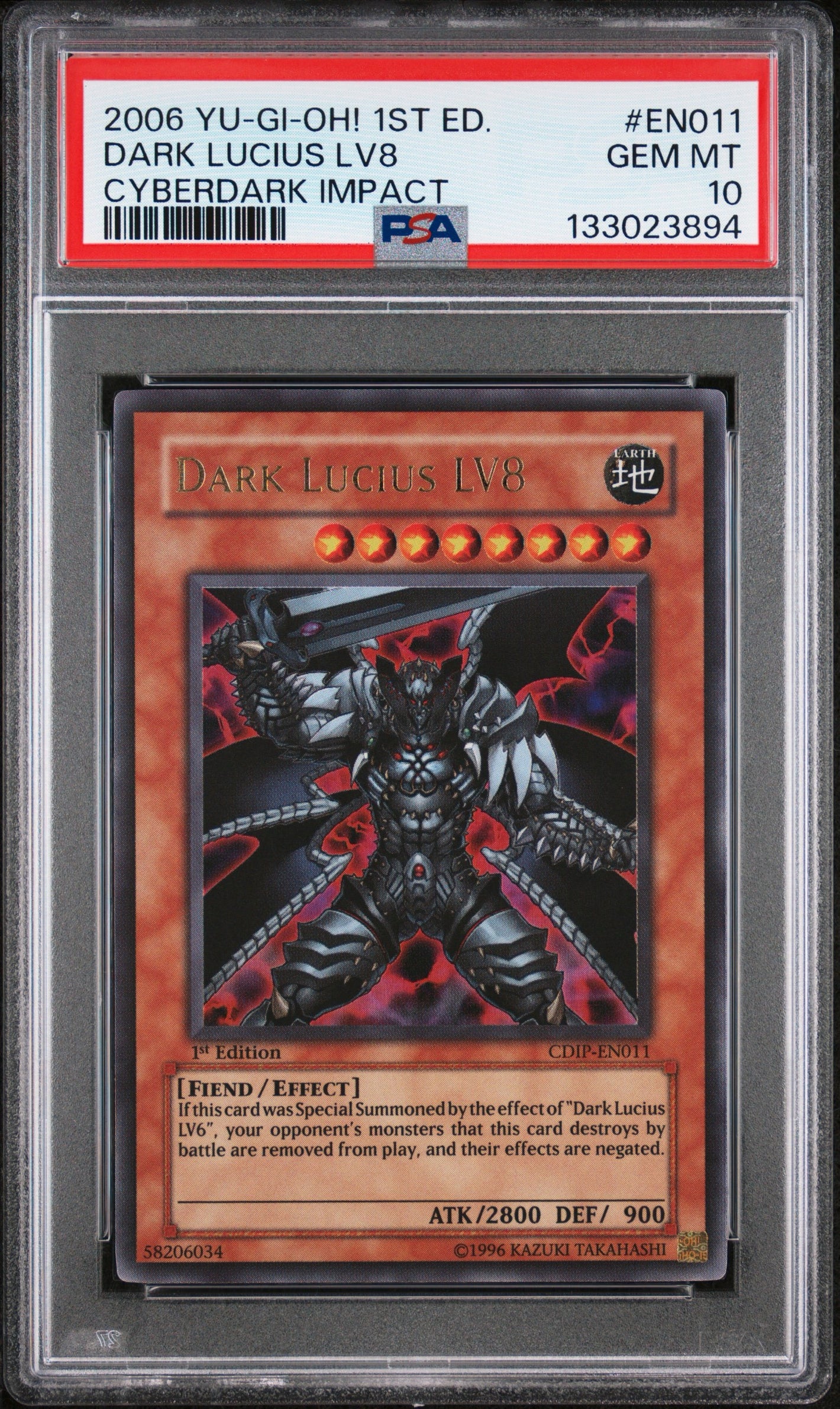 PSA 10 2006 YU-GI-OH! CYBERDARK IMPACT #EN011 DARK LUCIUS LV8 - 1ST EDITION