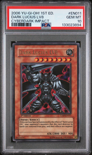 PSA 10 2006 YU-GI-OH! CYBERDARK IMPACT #EN011 DARK LUCIUS LV8 - 1ST EDITION