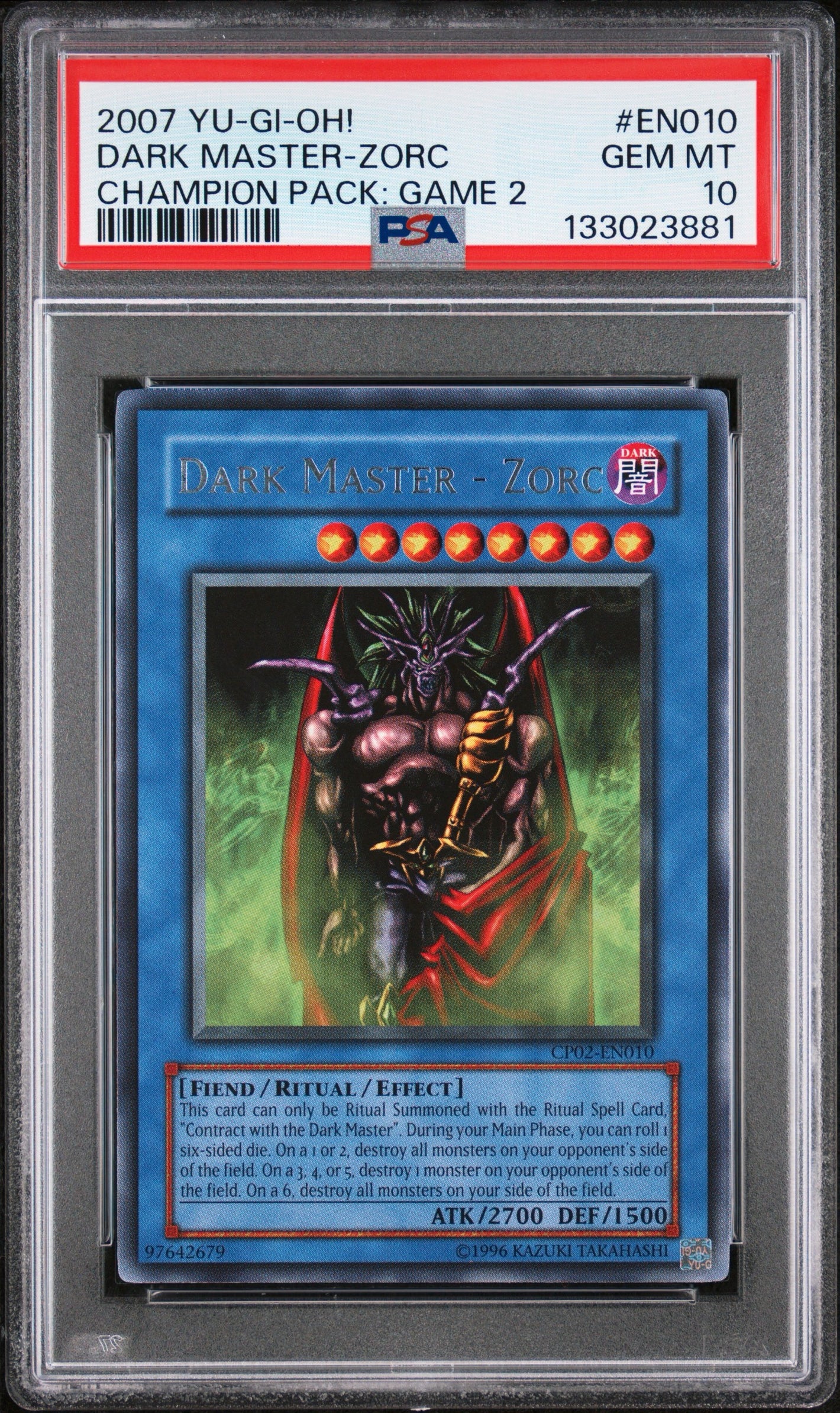 PSA 10 2007 YU-GI-OH! CHAMPION PACK: GAME 2 EN010 DARK MASTER-ZORC (POP 2)