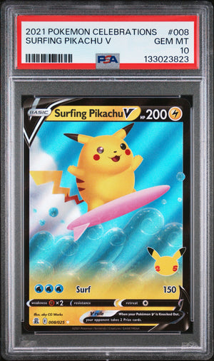 PSA 10 2021 POKEMON CELEBRATIONS #008 - SURFING PIKACHU V