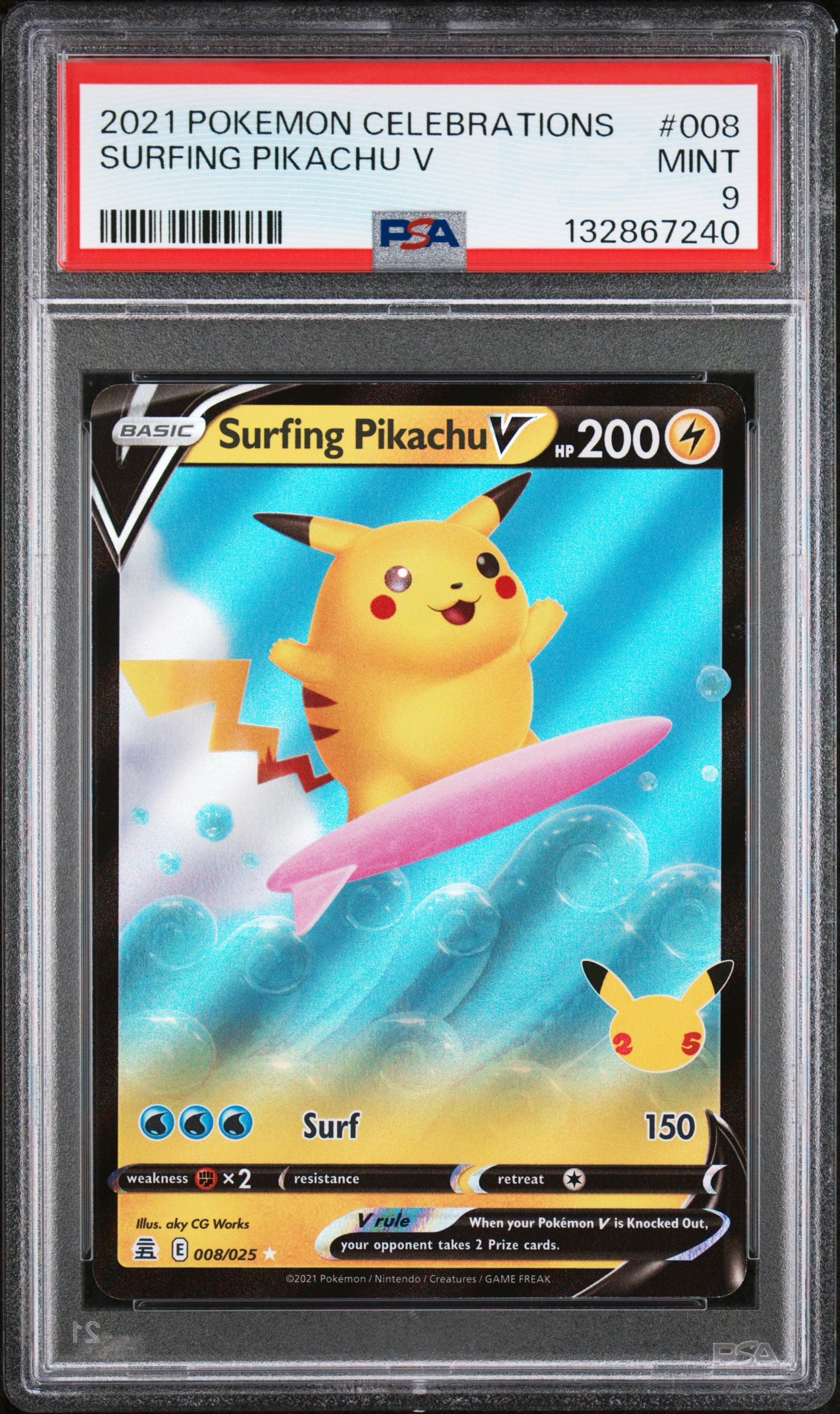 PSA 9 2021 POKEMON CELEBRATIONS #008 SURFING PIKACHU V