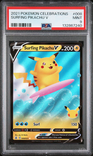 PSA 9 2021 POKEMON CELEBRATIONS #008 SURFING PIKACHU V