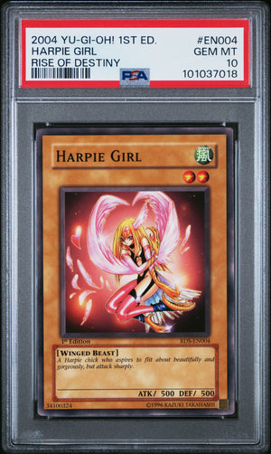 PSA 10 2004 YU-GI-OH! RDS-RISE OF DESTINY #EN004 HARPIE GIRL - 1ST EDITION (POP 4)