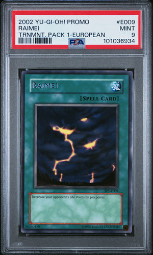 PSA 9 2002 YU-GI-OH! PROMO TP1-TOURNAMENT PACK 1 #E009 RAIMEI EUROPEAN (POP 2)