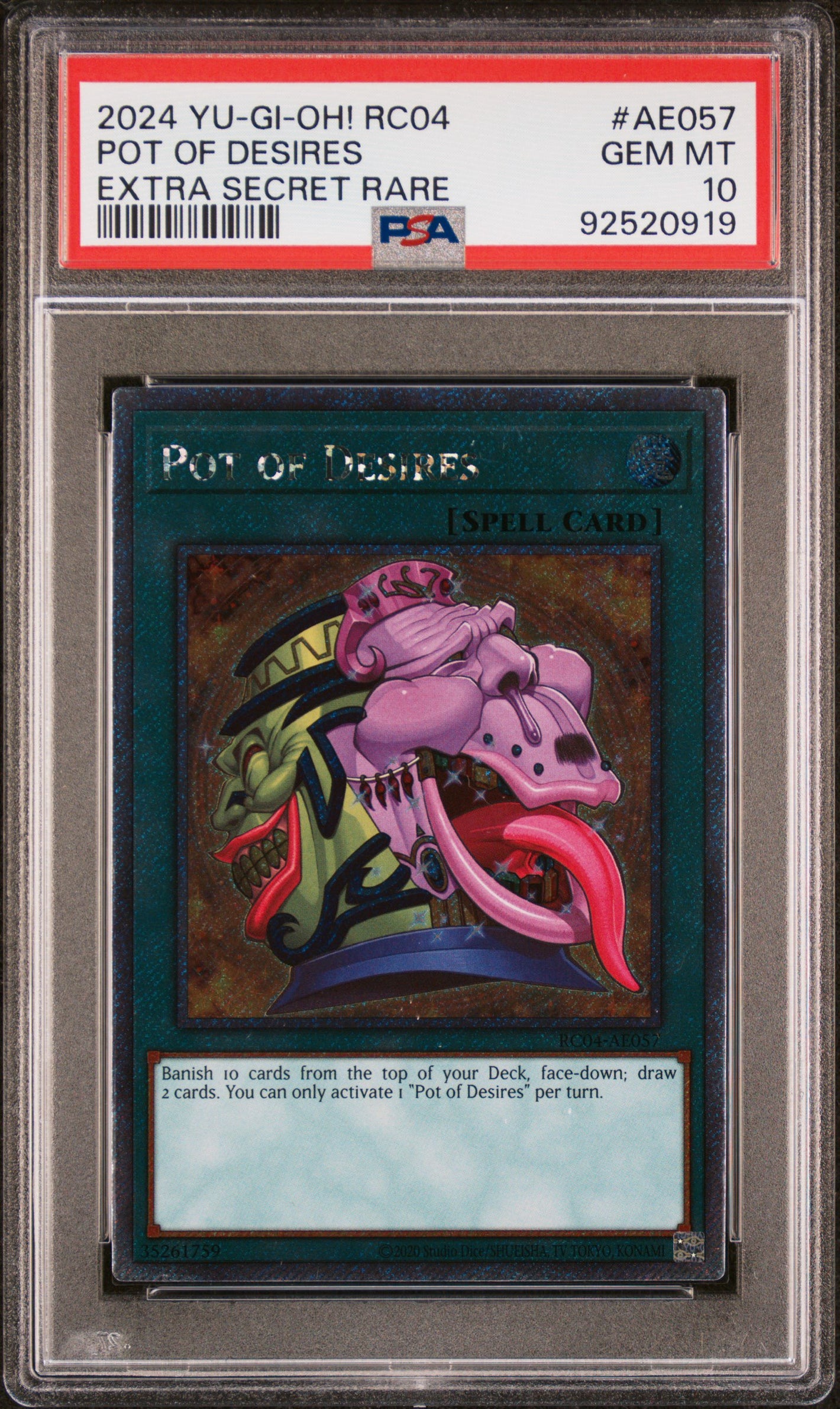 PSA 10 2024 YU-GI-OH! ASIAN-ENGLISH RC04 #AE057 POT OF DESIRES - EXTRA SECRET RARE