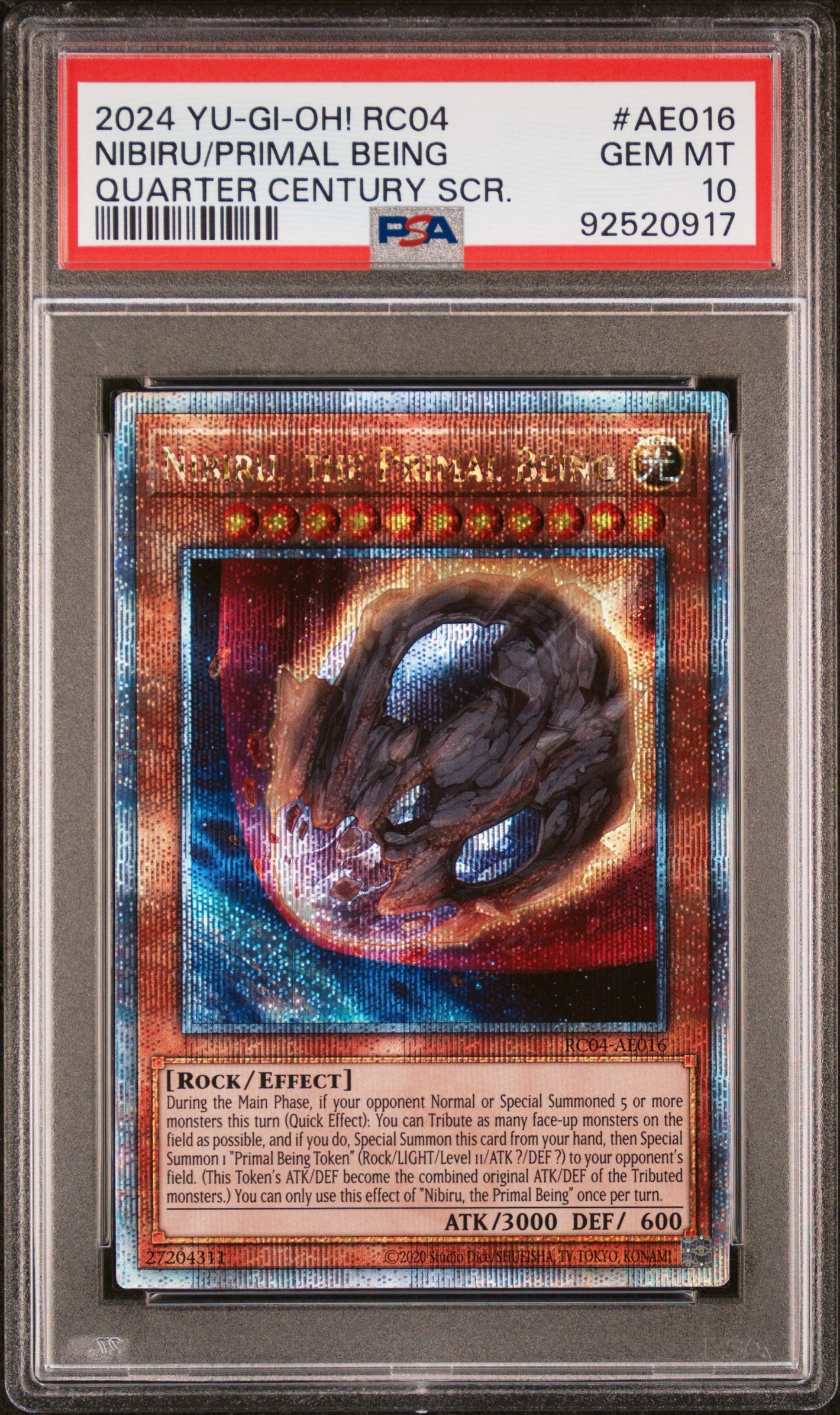 PSA 10 2024 YU-GI-OH! ASIAN-ENGLISH RC04 #AE016 NIBIRU, THE PRIMAL BEING - QCSR (POP 3)