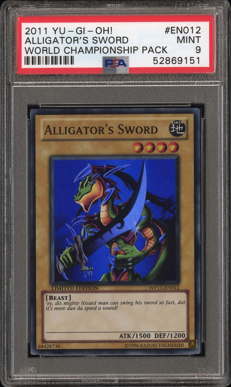 PSA 9 2011 YU-GI-OH! WORLD CHAMPIONSHIP PACK #EN012 ALLIGATOR'S SWORD (POP 10)