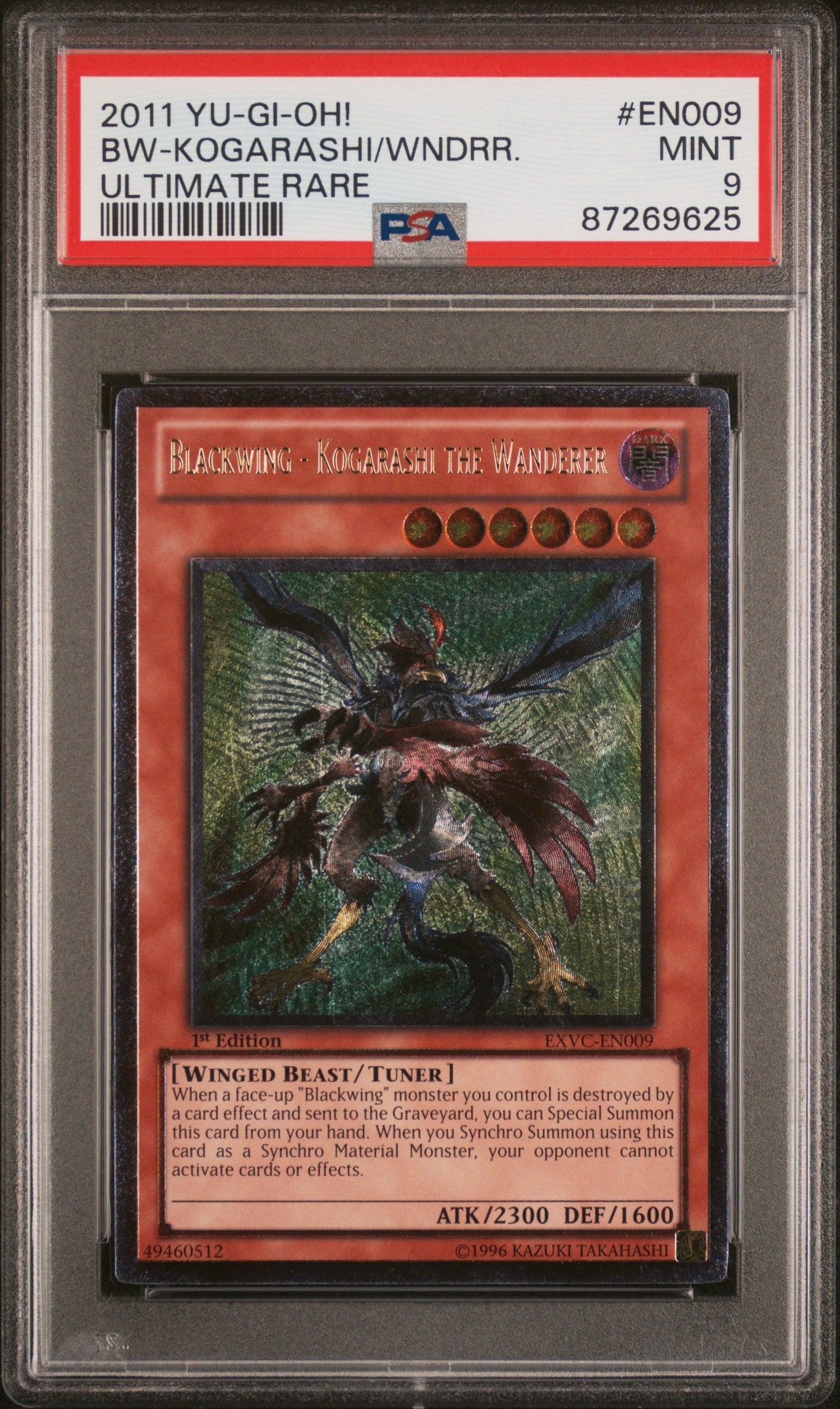 PSA 9 2011 YU-GI-OH! EXVC #EN009 BLACKWING KOGARASHI THE WANDERER - ULTIMATE RARE
