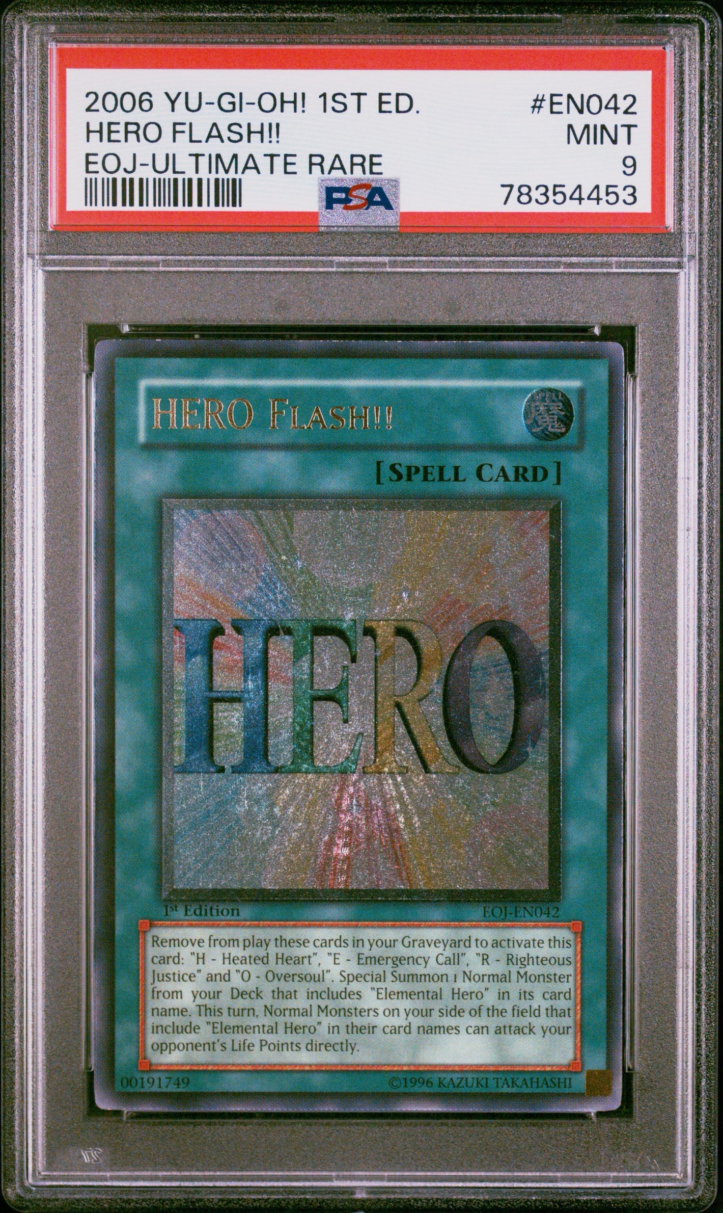 PSA 9 2006 YU-GI-OH! EOJ #EN042 HERO FLASH!! 1ST EDITION - ULTIMATE RARE