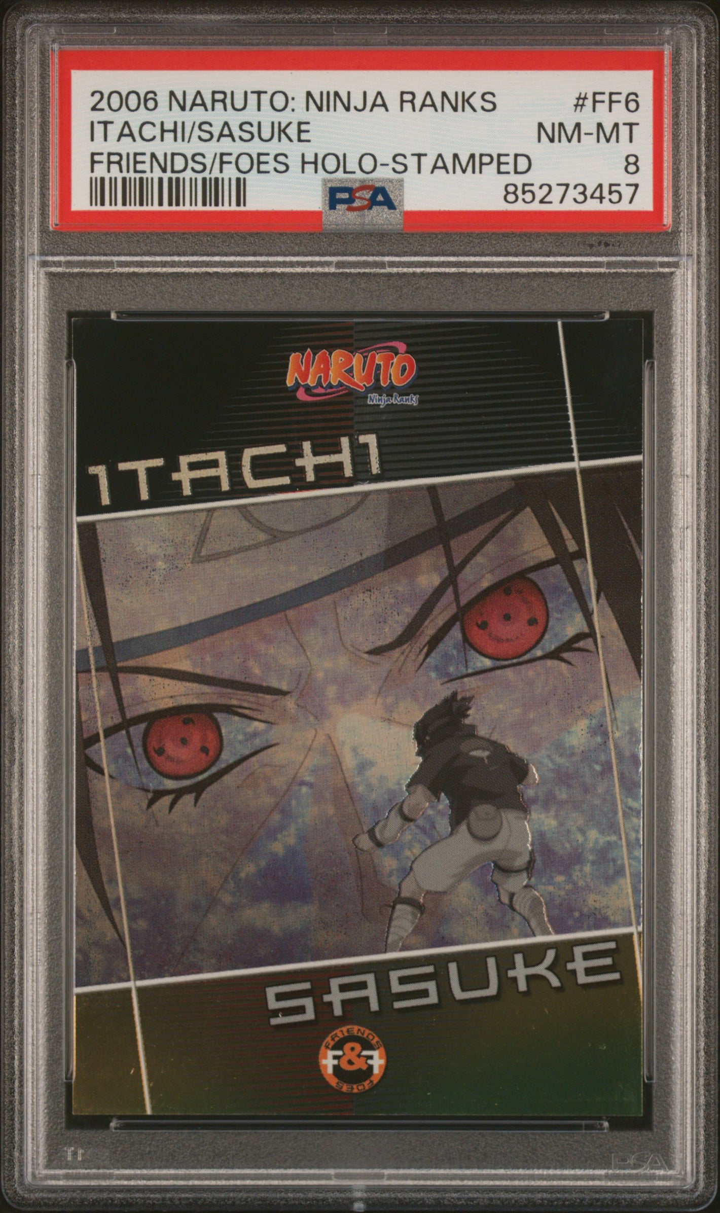 PSA 8 2006 PANINI INKWORKS NARUTO: NINJA RANKS FRIENDS AND FOES HOLO-STAMPED FF6 SASUKE/ITACHI