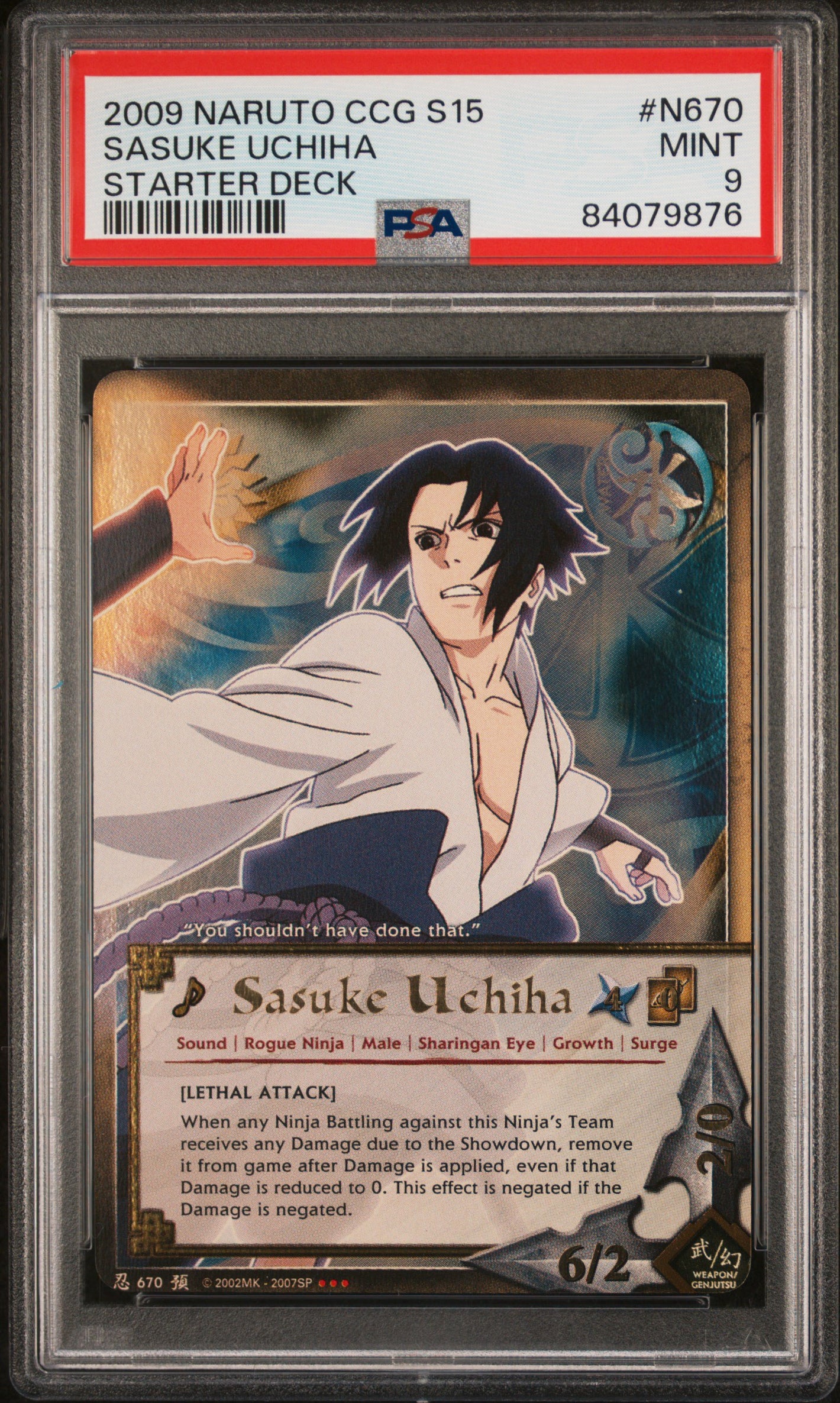 PSA 9 2009 NARUTO CCG SERIES 15: FORETOLD PROPHECY N670 SASUKE UCHIHA STARTER DECK (POP 7)