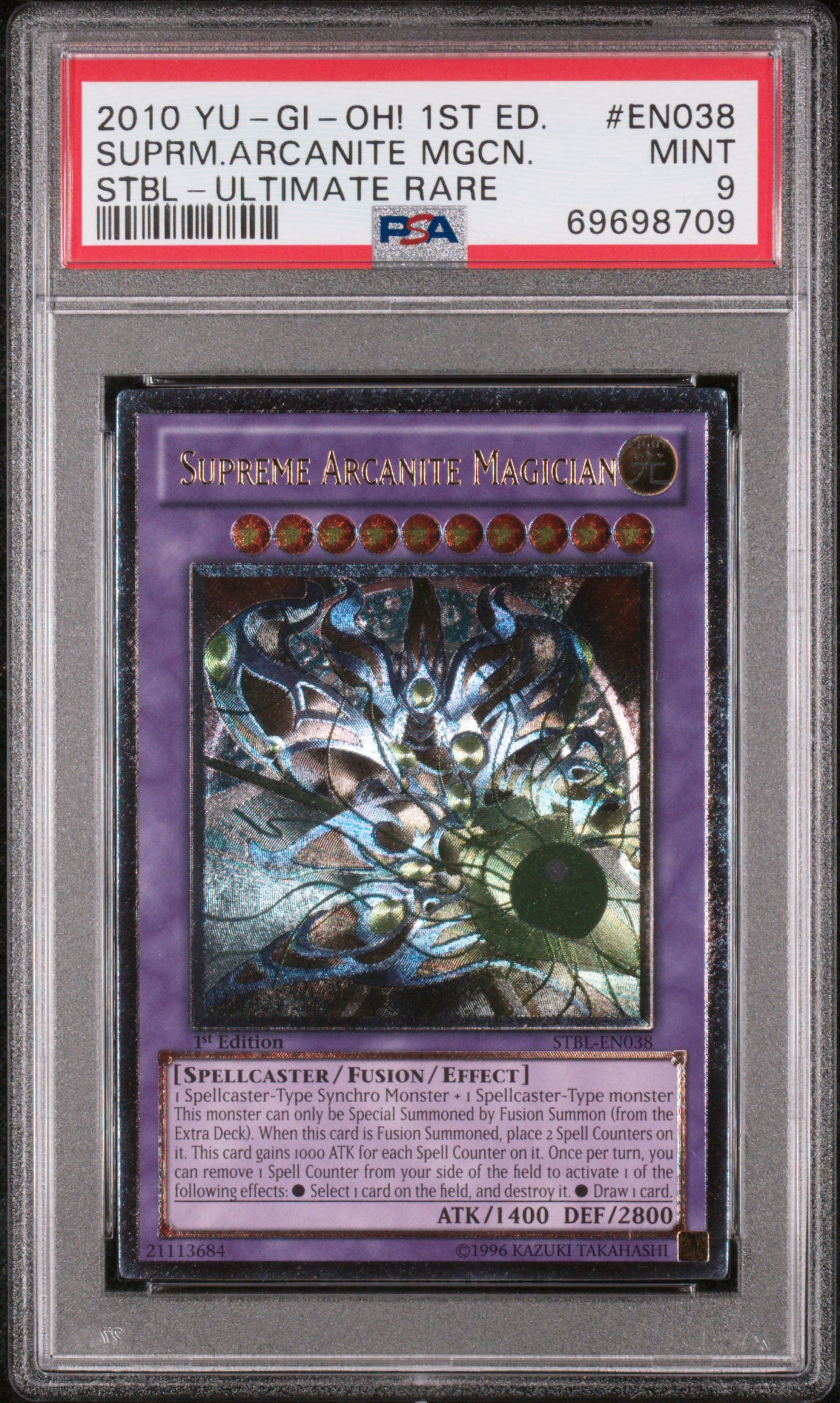 PSA 9 2010 YU-GI-OH! STBL #EN038 SUPREME ARCANITE MAGICIAN - 1ST EDITION ULTIMATE RARE