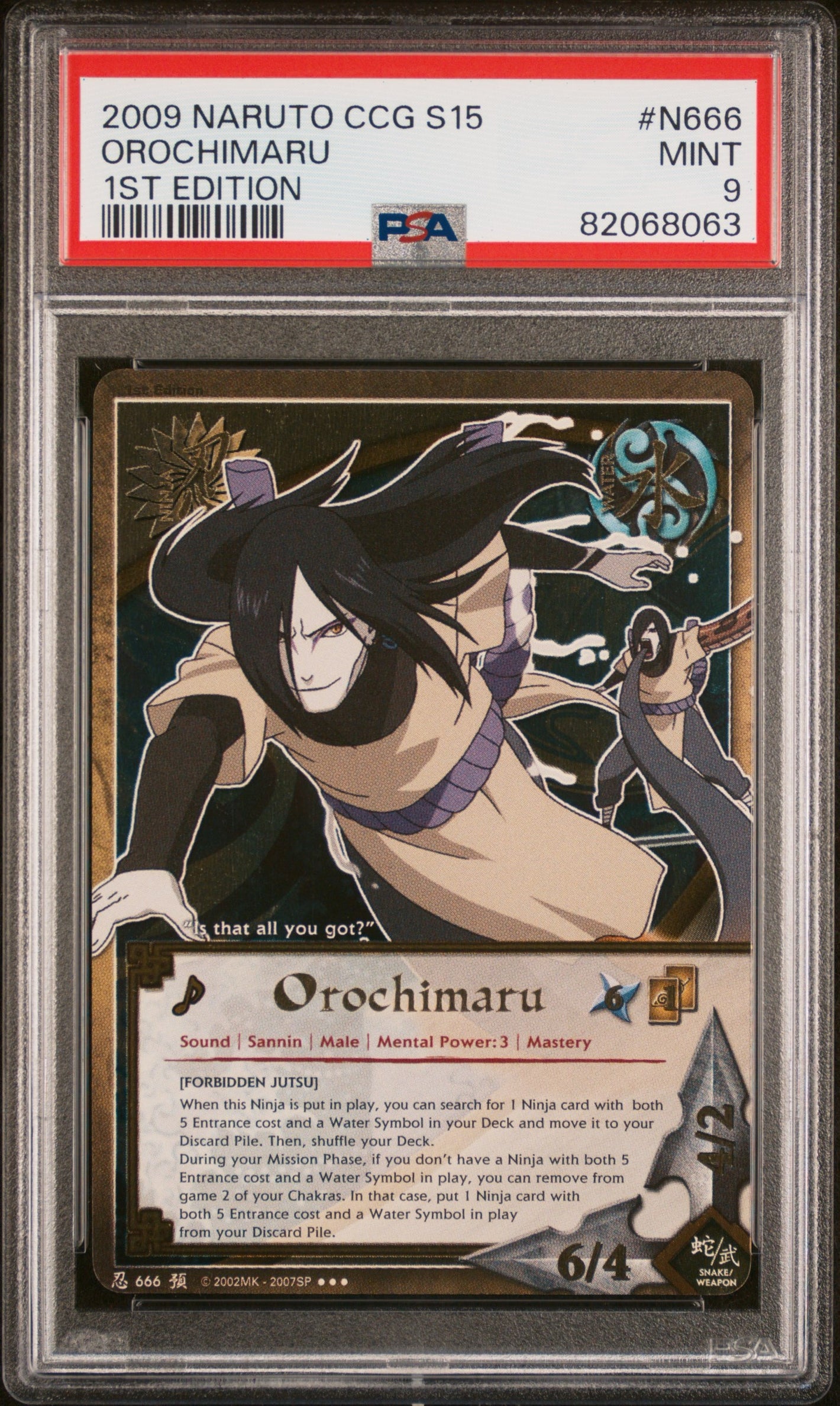 PSA 9 2009 NARUTO CCG SERIES 15: FORETOLD PROPHECY #N666 OROCHIMARU - 1ST EDITION (POP 4)