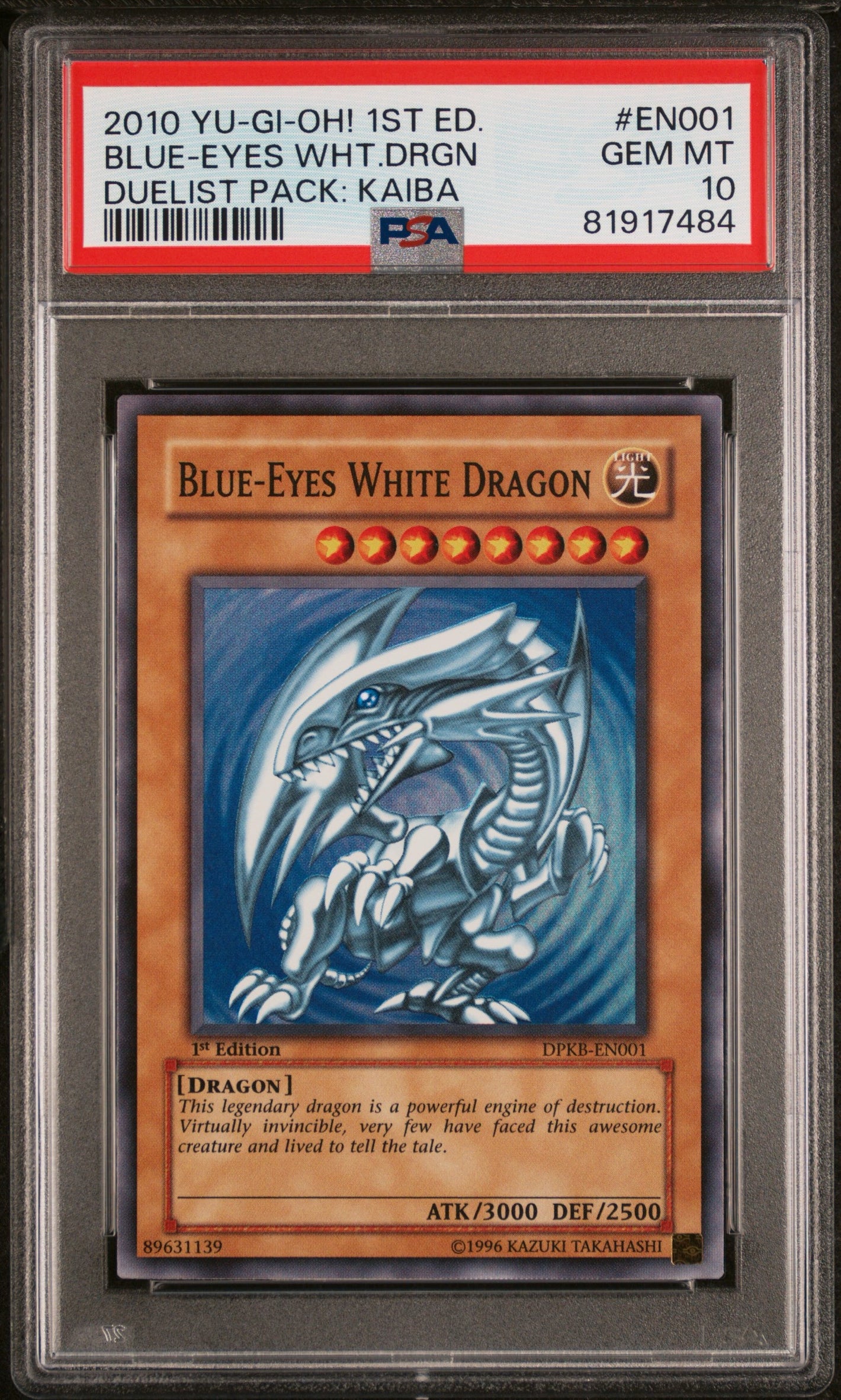 PSA 10 2010 YU-GI-OH! DUELIST PACK: KAIBA #EN001 BLUE-EYES WHITE DRAGON - 1ST EDITION