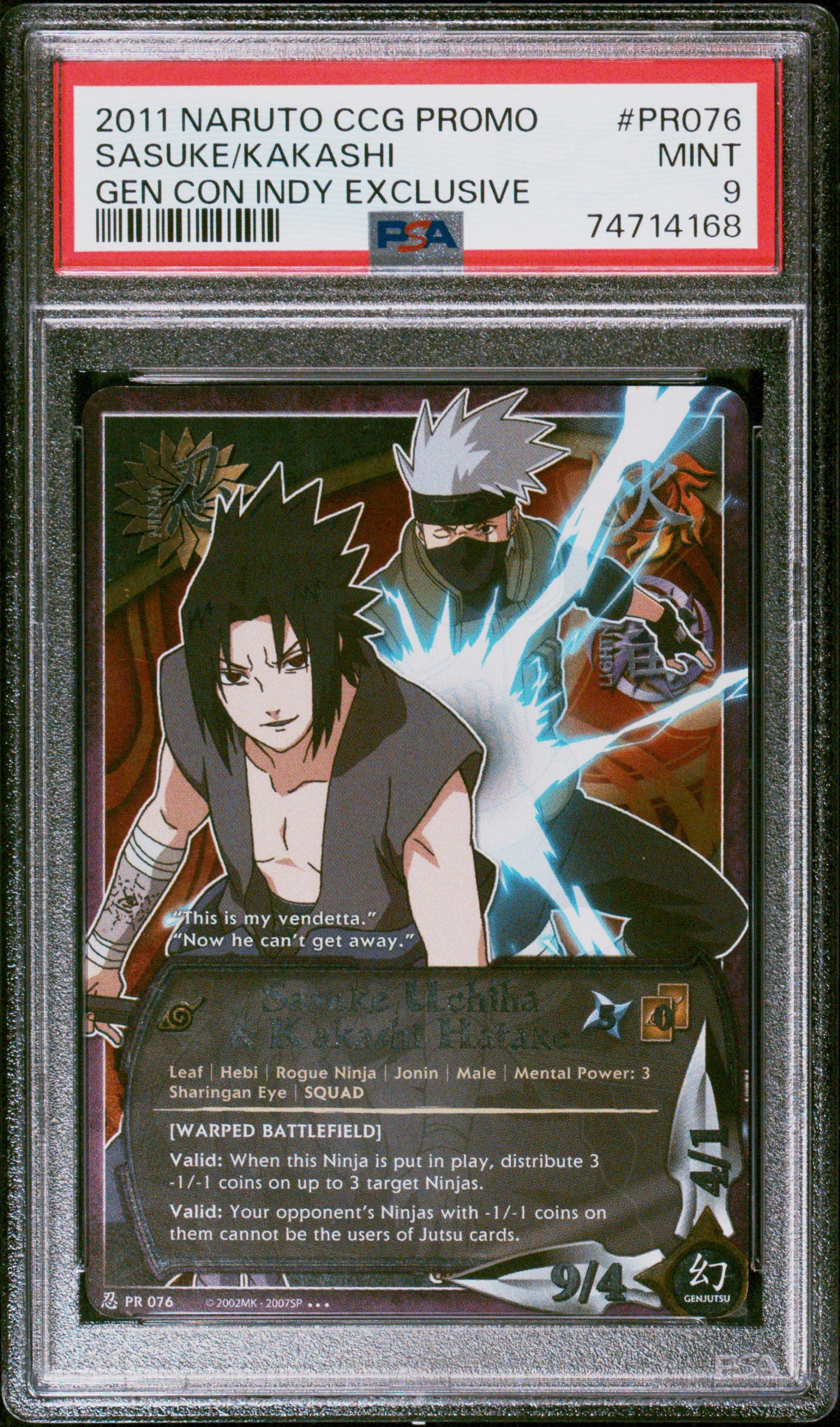PSA 9 2011 NARUTO CCG PROMO PR076 SASUKE UCHIHA & KAKASHI HATAKE GEN CON INDY EXCLUSIVE (POP 6)