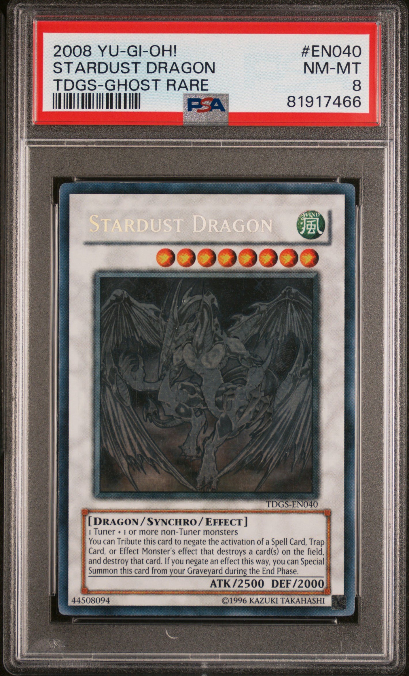 PSA 8 2008 YU-GI-OH! TDGS-THE DUELIST GENESIS #EN040 STARDUST DRAGON - GHOST RARE