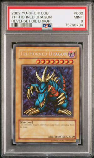 PSA 9 2002 YU-GI-OH! LOB #000 TRI-HORNED DRAGON - REVERSE FOIL ERROR