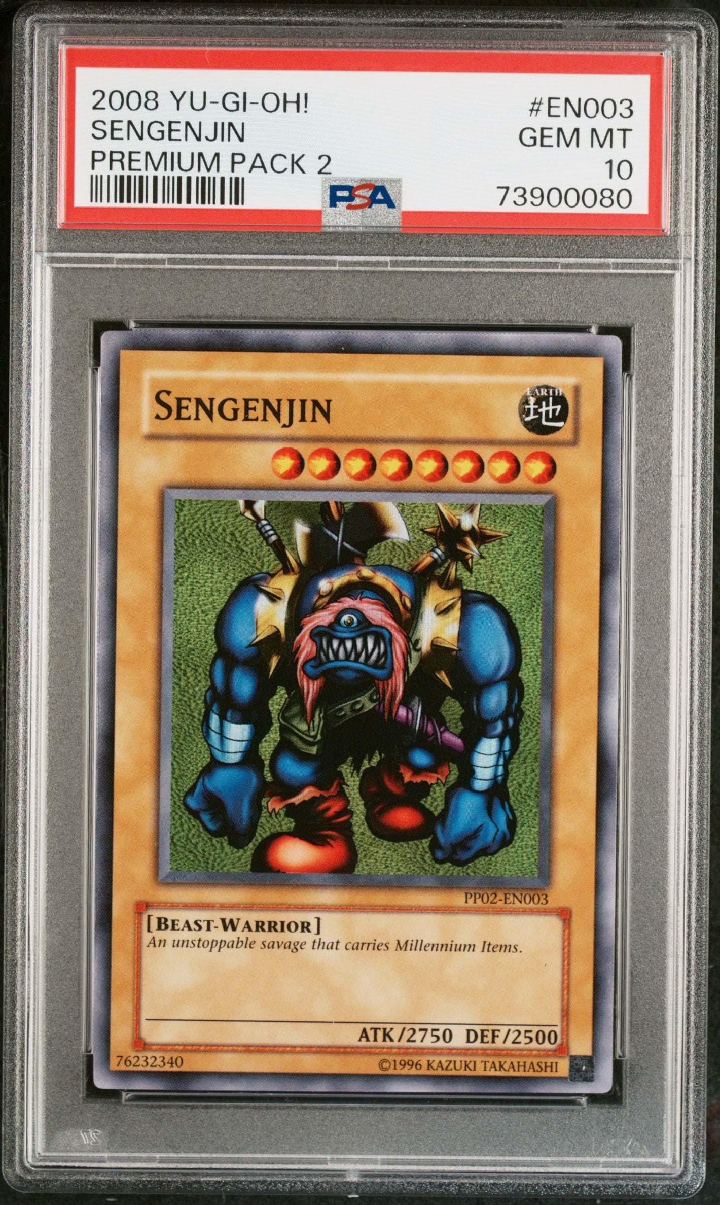 PSA 10 2008 YU-GI-OH! PREMIUM PACK 2 #EN003 SENGENJIN (POP 3)