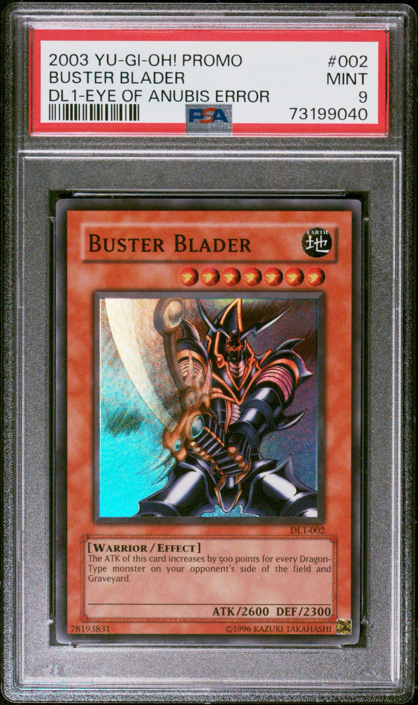 PSA 9 2003 YU-GI-OH! PROMO #002 BUSTER BLADER DUELIST - LEAGUE SERIES 1: EYE OF ANUBIS ERROR