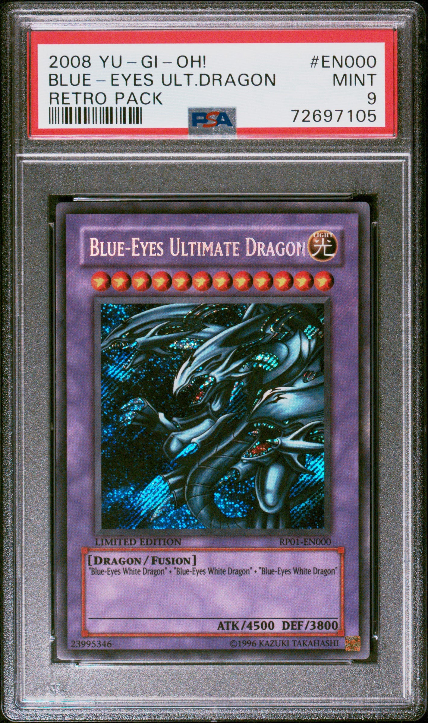 PSA 9 2008 YU-GI-OH! RETRO PACK #EN000 BLUE-EYES ULTIMATE DRAGON - SECRET RARE